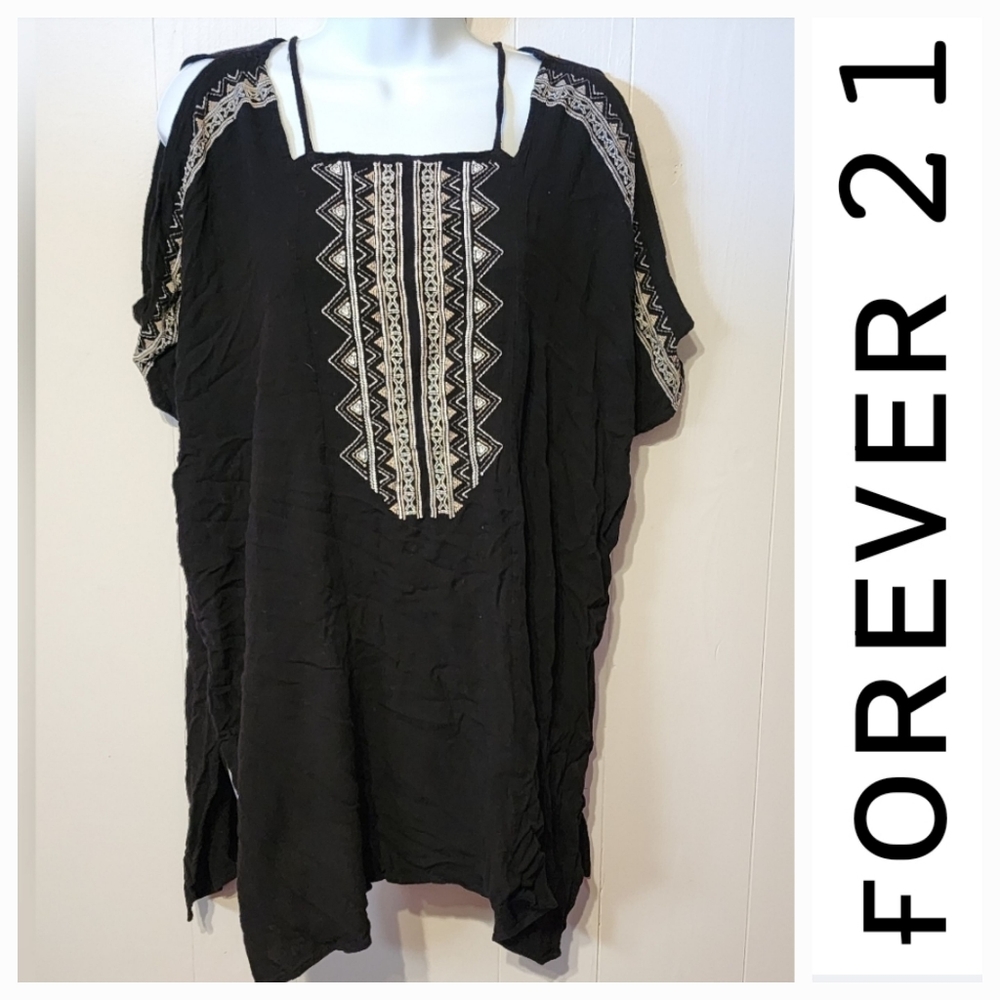 Forever 21 Coverup Cold Shoulder Beach Swim Black Boho‎ Medium A614